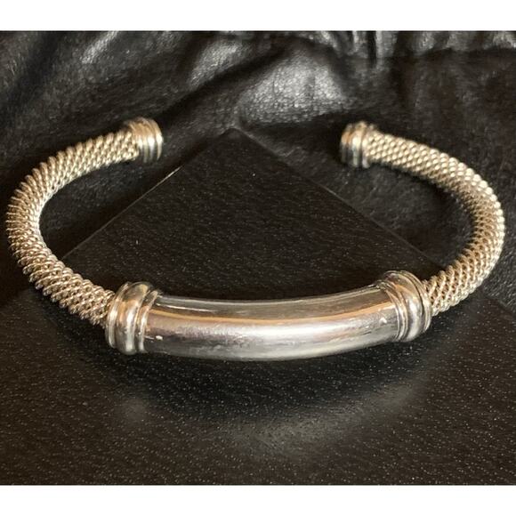 Joseph Esposito Cuff Bracelet Sterling Silver with Center Slide over Mesh Design - Picture 7 of 8